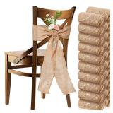 Jecery 50 Pcs Burlap Chair Bows Sashes Ribbon Pack Wedding Natural Chair Sashes 108 x 6 Inch Rustic Jute Bow Ribbon Ties for Home Anniversary Banquet Wedding DIY Party Event Decoration