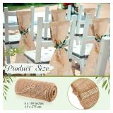 Jecery 50 Pcs Burlap Chair Bows Sashes Ribbon Pack Wedding Natural Chair Sashes 108 x 6 Inch Rustic Jute Bow Ribbon Ties for Home Anniversary Banquet Wedding DIY Party Event Decoration