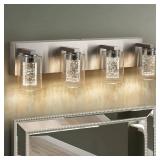 yenlacy Brushed Nickel 4-Light Vanity Light, Crystal Bubble Glass with Dimmable 3-Color Lights, Modern Bathroom Light Fixtures Wall Sconce for Bathroom Hallway Kitchen Bedroom Living Room