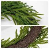 24\" Real Touch Norfolk Pine Wreath for Front Door Large Artificial Winter Pine Greenery Christmas Wreath for Front Door Window Walls Xmas Decor Indoor Outdoor Home Decoration