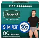 Depend Fresh Protection Adult Diapers, Incontinence Underwear for Men, Disposable, Maximum, Small/Medium, Grey, 80 Count (2 Packs of 40), Packaging May Vary