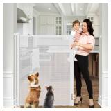 48 Inch Extra Tall Pet Gate 55\" Wide Retractable Baby Gates, Extra Tall Cat Gate Indoor/Outdoor Retractable Gate Tall Baby Gates for Dogs Extra Tall Gates for Cats - No Jumping Over, White