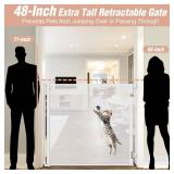 48 Inch Extra Tall Pet Gate 55\" Wide Retractable Baby Gates, Extra Tall Cat Gate Indoor/Outdoor Retractable Gate Tall Baby Gates for Dogs Extra Tall Gates for Cats - No Jumping Over, White