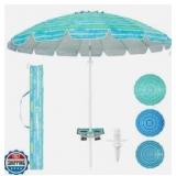 Grandekor 8FT Beach Umbrellas for Sand Heavy Duty Wind Portable Beach Umbrella with Table Travel Beach Umbrella with Carry BagSun Umbrella Beach, UV 50+,Enlarged Sand Anchor