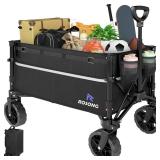 ROSONG Collapsible Wagon Cart with Wheels Foldable - Folding Utility Heavy Duty Wagons Carts for Grocery Sports Garden Shopping Camping Wheelbarrows (Black, 120L)