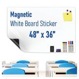 HeatPomelo Magnetic Whiteboard Sticker Dry Erase Board for Wall - Adhesive Backing 48\" x 36\" Whiteboard for Classroom Office Home