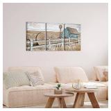 Apicoture Farmhouse Decor Wall Art - Country Windmill Teal Barn Art Canvas Wall Decor Farm Picture Framed Wall Art For Walls,16" x24" x3 Large Panels