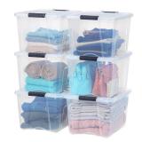 IRIS USA 40 Qt Stackable Plastic Storage Bins with Lids, 6 Pack - BPA-Free, Made in USA - See-Through Organizing Solution, Latches, Durable Nestable Containers, Secure Pull Handle - Clear