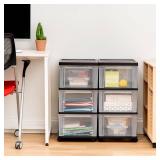 IRIS USA Plastic 3-Drawer Storage Organizer Rolling Cart, with Wheels Casters, 2-Pack, for Classroom Art Supplies Bathroom Dorm Bedroom Laundry Room, Slim Narrow, Black/Clear