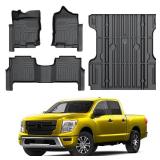 KUST Floor Mats Bed Mat Set for 2017-2024 Nissan Titan, 2016-2024 Titan XD Crew Cab, 5.6FT Truck Bed Liner All Weather TPE Rubber High Edge Heavy Duty