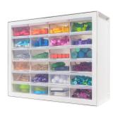 IRIS USA Plastic Drawer Storage Organizer, 24-Drawer Teacher Toolbox Bead Small Parts Organizer Cabinet for Hardware Crafts Nuts Bolts Tools Sticker Home Business Scrapbook Art Hobby Garage - White