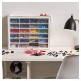IRIS USA Plastic Drawer Storage Organizer, 24-Drawer Teacher Toolbox Bead Small Parts Organizer Cabinet for Hardware Crafts Nuts Bolts Tools Sticker Home Business Scrapbook Art Hobby Garage - White
