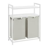 VASAGLE Laundry Hamper, Laundry Basket, Laundry Sorter with 2 Pull-Out and Removable Bags, 2 Shelves, 12.1 Gal (46L) Capacity per Bag, for Laundry Room, White UBLH211W01