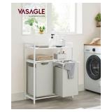 VASAGLE Laundry Hamper, Laundry Basket, Laundry Sorter with 2 Pull-Out and Removable Bags, 2 Shelves, 12.1 Gal (46L) Capacity per Bag, for Laundry Room, White UBLH211W01