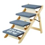VEVOR Wood Pet Stairs/Pet Steps, 2-in-1 Foldable Wooden Dog Stair for Beds, Sofa and Cars, Dog Stairs & Ramp with 4 Steps for Small Medium Large Pet, up to 150 lbs