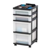 IRIS USA Plastic Drawer Storage Organizer Rolling Cart, with Wheels Casters, 4-Drawers, for Classroom Art Craft Supplies Dresser Closet Bathroom Laundry Room, Black/Pearl