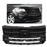 HECASA Grille Compatible with 2018-2019 Ford Explorer Base/Limited/Platinum/Sport/XLT Sport Utility 4-Door Front Bumper Upper Hood Grill Shell Painted Black