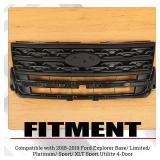 HECASA Grille Compatible with 2018-2019 Ford Explorer Base/Limited/Platinum/Sport/XLT Sport Utility 4-Door Front Bumper Upper Hood Grill Shell Painted Black