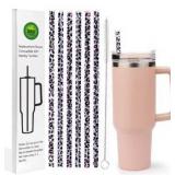 AIERSA 6 Pack Leopard Straw Replacement 40oz for Stanley,Plastic Reusable Straw for Stanley Adventure Quencher Travel Tumbler,Long Straws with Cleaning Brush for Stanley Cup Accessories