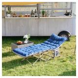 Yaheetech Folding Camping Cot Portable Outdoor Bed for Adults w/Mat & Storage Bag & Carry Bag, Heavy Duty Cots for Outdoor Travel & Office/Home Nap Gray Cot/Blue Pad