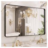 LOAAO 40X36 Inch Black Metal Framed Bathroom Mirror for Wall, Matte Black Bathroom Vanity Mirror Farmhouse, Anti-Rust, Tempered Glass, Hangs Horizontally or Vertically