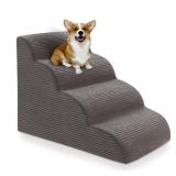 Curved Dog Stairs Ramp for High Beds 19.7\" H, 4-Step Dog Steps for Small Dogs and Cats, Removable and Washable Pet Stairs for High Bed Climbing, Non-Slip Balanced Pet Step Indoor, Deep Grey