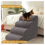 Curved Dog Stairs Ramp for High Beds 19.7\" H, 4-Step Dog Steps for Small Dogs and Cats, Removable and Washable Pet Stairs for High Bed Climbing, Non-Slip Balanced Pet Step Indoor, Deep Grey