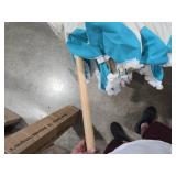 Tempera 9ft Scalloped Beige Spliced Blue Patio Umbrellas with Fringe, Market Umbrellas with Water-Resistant and Fade Resistant Canopy, 1.5\" Wood Pole & Button Tilt