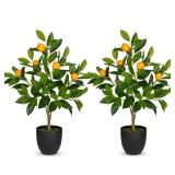 2Ft Artificial Orange Trees, 4 Packs Large Artificial Plants Indoor with Black Pots Faux Potted Citrus Trees Fake Floor Plants Lemon Decorations for Home Living Room Office, Bedroom Table, Desk