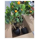 2Ft Artificial Orange Trees, 4 Packs Large Artificial Plants Indoor with Black Pots Faux Potted Citrus Trees Fake Floor Plants Lemon Decorations for Home Living Room Office, Bedroom Table, Desk