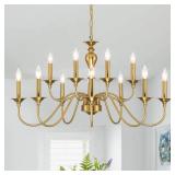 LIGHTDAMY 12 Light Gold Farmhouse Chandeliers for Dining Room Light Fixtures Over Table,Industrial Candle Hanging Chandelier for Living Room Foyer Staircase Bedroom Kitchen Island Restaurants