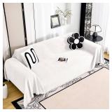 FUANGUI Couch Cover Sofa Covers for 3 Cushion Couch with Tassel, Modern Chenille Sofa Slipcover for Dog, Durable L Shaped Couch Washable Cushion Covers Protector, White -71\" X159"