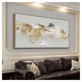 HUADAOART Wall Art Modern Zen Light Luxury Natural Landscape with Golden and White lines Background Wall Decor Canvas Prints for Living Room Bedroom 20x40 Inches (Framed)