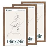 TENIBYC 14x24 Picture Frame 3 Pack - Brown Walnut, Natural Solid Wood Poster Frame, Wall Gallery Frame