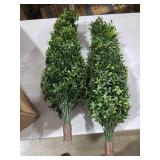 Artificial Boxwood Topiary Trees with Ground Spike Set of 2, Outdoor Faux Boxwood Topiaries Cone Bushes Trees Fake Shrubs Plants Front Porch Decor Outside Garden