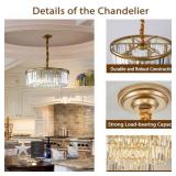 ELGOBST Gold Modern Crystal Chandelier Lighting Semi Flush Mount Ceiling Light Fixture 2-Tier K9 Crystal Hanging Pendant Light for Dining Room Kitchen Island Living Room Bedroom Hallway 21.6inch