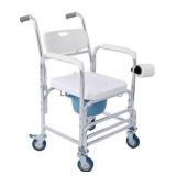 4-in-1 Shower Chair with Wheels for Elderly and Disabled, Rolling Commode Chair, Waterproof Aluminum, 350 lbs Capacity, Tissue Holder, Crutch Holder, Wheels with Brakes for Bathroom