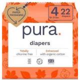 Pura Size 4 Eco-Friendly Diapers (18-31lbs) Totally Chlorine Free (TCF) Hypoallergenic, Soft Organic Cotton, Sustainable Comfort, up to 12 Hours Leak Protection, Allergy UK, 22 Diapers (Pack of 1)
