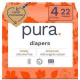 Pura Size 4 Eco-Friendly Diapers (18-31lbs) Totally Chlorine Free (TCF) Hypoallergenic, Soft Organic Cotton, Sustainable Comfort, up to 12 Hours Leak Protection, Allergy UK, 22 Diapers (Pack of 1)