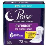 Poise Overnight Incontinence Pads for Women - Ultimate Extra Coverage - 8 Drop - Extra Coverage - 72ct