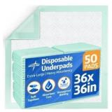 Medline Super Absorbent Underpad, 36\" x 36\", 50 Count, Extra Large Disposable Incontinence Pads, Protective Bed Pads, Chucks, For Kids, Adults, Elderly, Furniture & Surface Protection Pee Pad