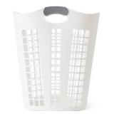 Gracious Living Laundry Basket, Easy Carry Flex Collapsible Hamper, 87.5 Liters, White - Large Plastic Clothes Storage Organizer for Home, Bathroom, and Bedroom