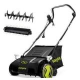 Sun Joe Electric Lawn Dethatcher & Scarifier with 13.2-Gal Bag, 13 Amp, 15 Inch, Black/Green - Heavy Duty Gardening Machine and Equipment for Lawn, Yard, and Grass, AJ805E