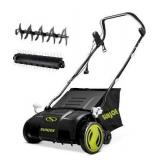 Sun Joe Electric Lawn Dethatcher & Scarifier with 13.2-Gal Bag, 13 Amp, 15 Inch, Black/Green - Heavy Duty Gardening Machine and Equipment for Lawn, Yard, and Grass, AJ805E