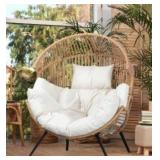 Egg Chair Wicker Outdoor Chairs, Oversized Patio Chair Oversized Lounger Chair with Cushion for Indoor Living Room, Bedroom, Outside Patio Backyard Balcony, Beige
