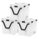IRIS USA 106 Quart WEATHERPRO Wheeled Plastic Storage Bin Tote Organizing Container with Durable Lid and Seal and Secure Latching Buckles, Clear/Black, 3 Pack