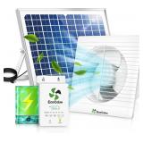 Solar Fan with Battery and Adjustable Thermostat, 8\" Solar Powered Fans for Shed with 25W Bifacial Solar Panel & Exhaust Fan for Greenhouse/Outside with Anti-backflow Valve