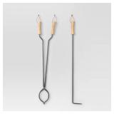 PACK OF 2 ITEMS- 2pc Tongs and Fire Poker Tool Set Black - Threshold+ 2pc Marshmallow Roasting Log Tong Sticks Black - Threshold - Retail: $60