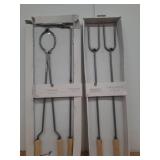 PACK OF 2 ITEMS- 2pc Tongs and Fire Poker Tool Set Black - Threshold+ 2pc Marshmallow Roasting Log Tong Sticks Black - Threshold - Retail: $60