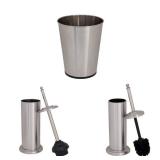 Trash Can, Toilet Brush and Plunger 3-Piece Bathroom Accessory Set in Stainless Steel